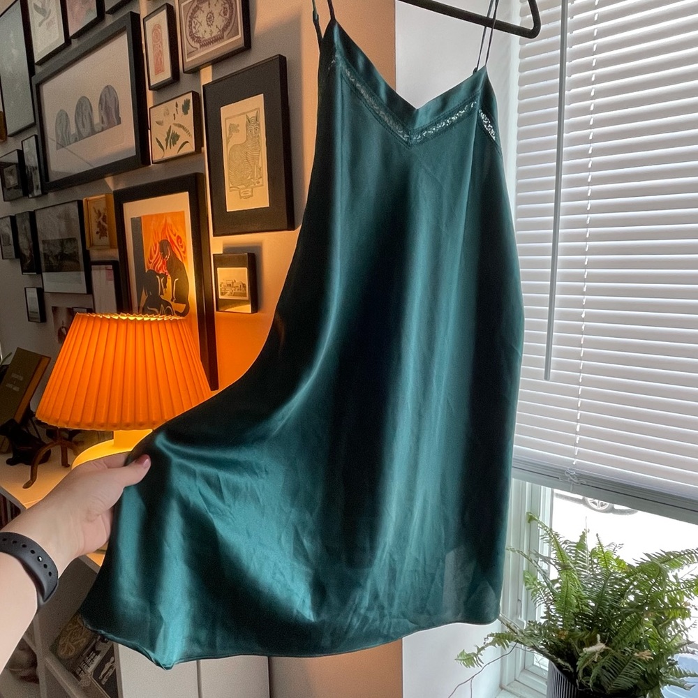Bentley green satin bias-cut slip dress